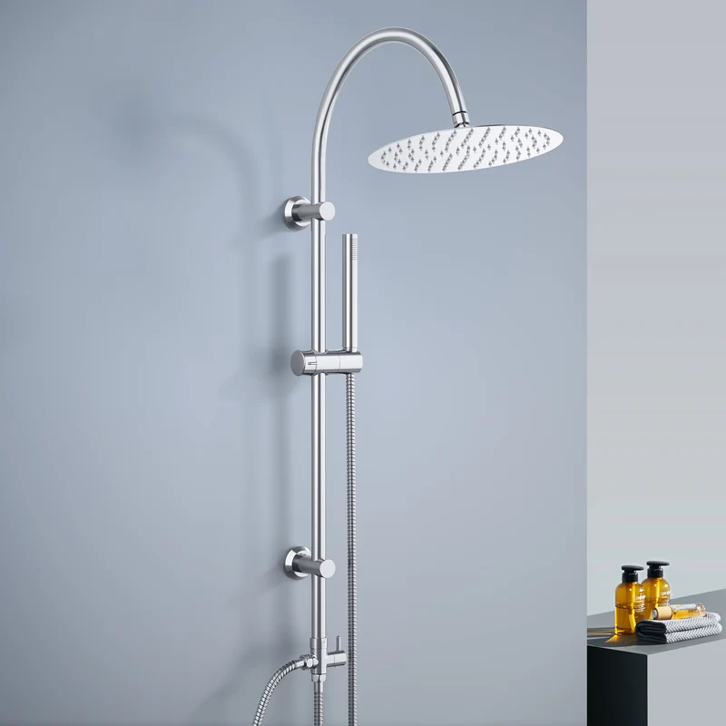 JOHO Regendusche Duschsystem mit Rund Kopfbrause und U Duschstange 92cm Chrom