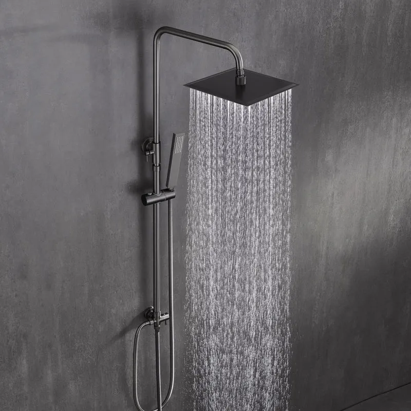 JOHO Edelstahl Duschset ohne Armatur, Regendusche Duschsystem mit Duschkopf, Duschstange, Duschschlauch, Eckig Kopfbrause Gunmetal Grau