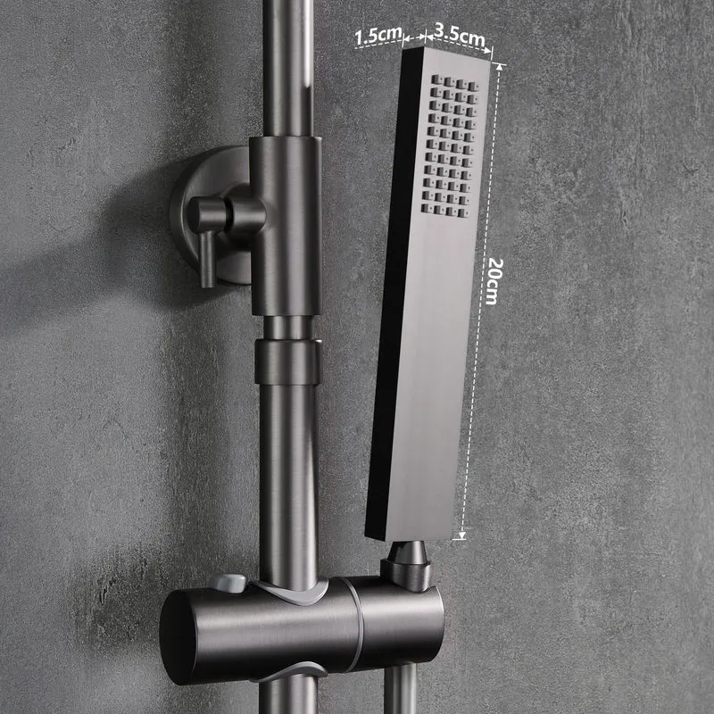 JOHO Edelstahl Duschset ohne Armatur, Regendusche Duschsystem mit Duschkopf, Duschstange, Duschschlauch, Eckig Kopfbrause Gunmetal Grau