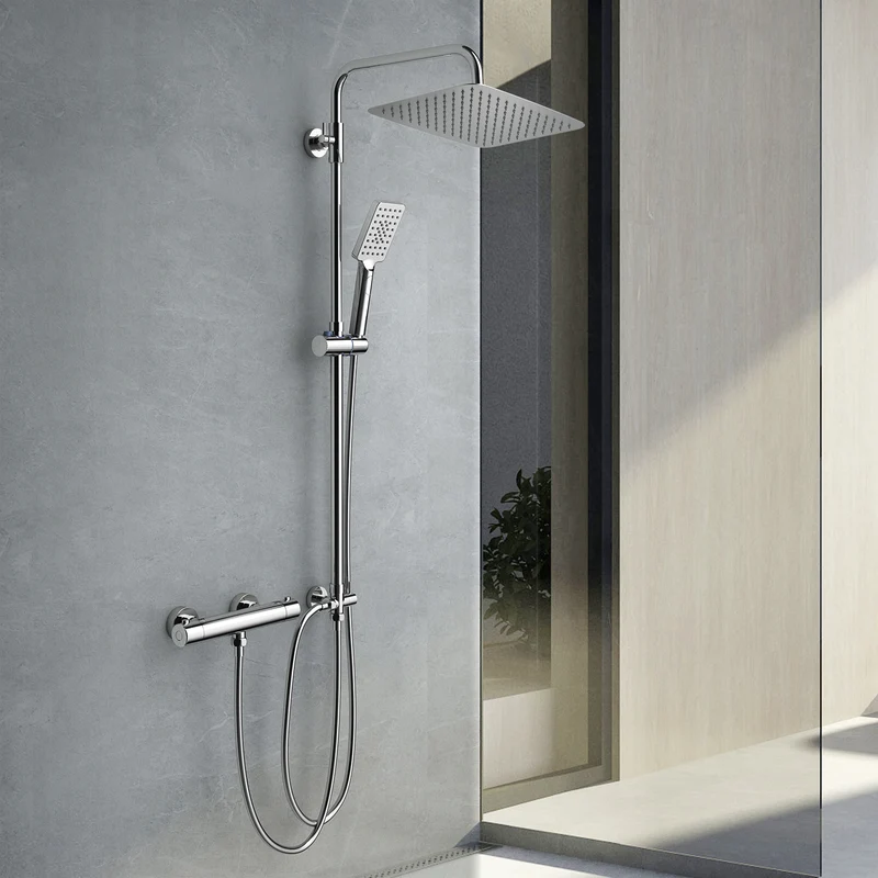 JOHO Regendusche Duschsystem mit Thermostatbatterie Edelstahl Duschset mit Duscharmatur Komplettset Chrom