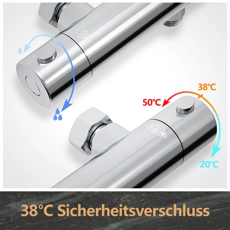 JOHO Regendusche Duschsystem mit Thermostatbatterie Edelstahl Duschset mit Duscharmatur Komplettset Chrom