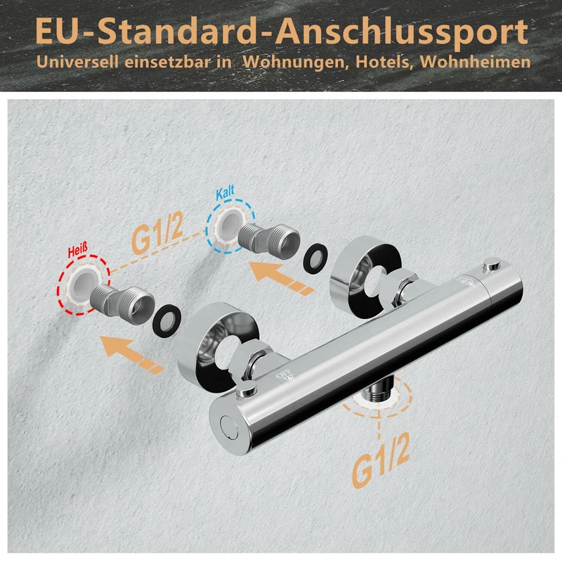 JOHO Regendusche Duschsystem mit Thermostatbatterie Edelstahl Duschset mit Duscharmatur Komplettset Chrom