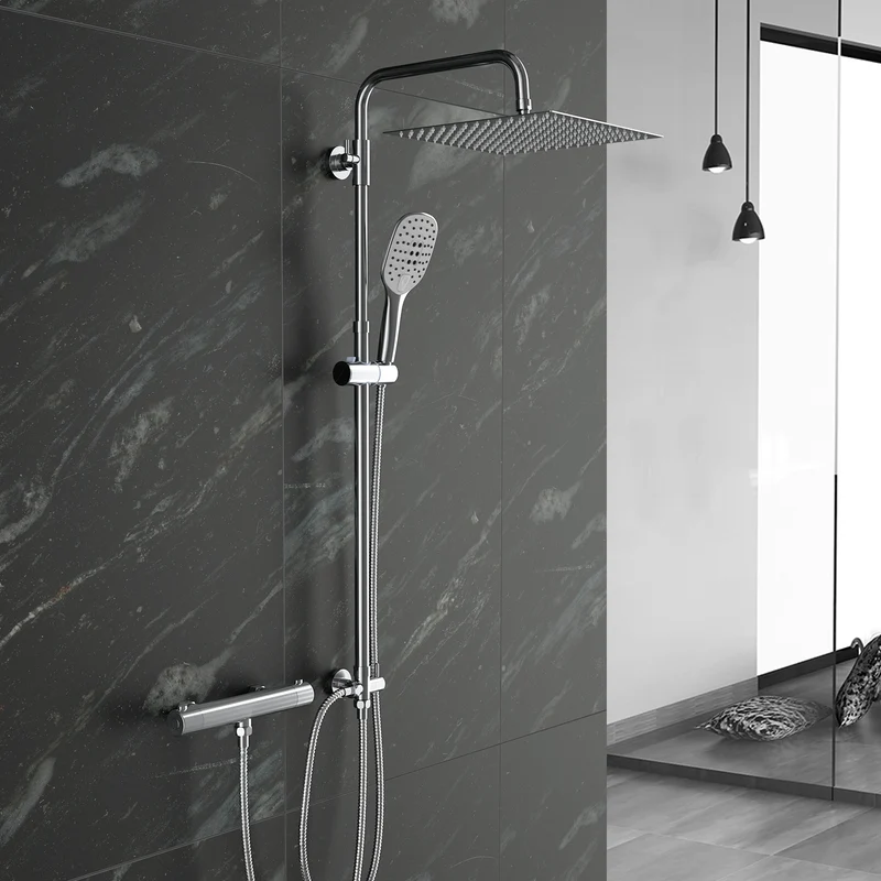 JOHO Regendusche Duschsystem mit Thermostatbatterie Edelstahl Duschset mit Duscharmatur Komplettset Chrom