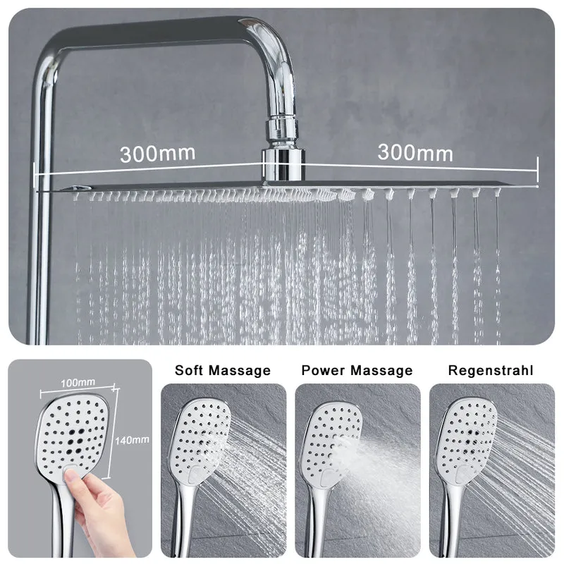 JOHO Regendusche Duschsystem mit Thermostatbatterie Edelstahl Duschset mit Duscharmatur Komplettset Chrom