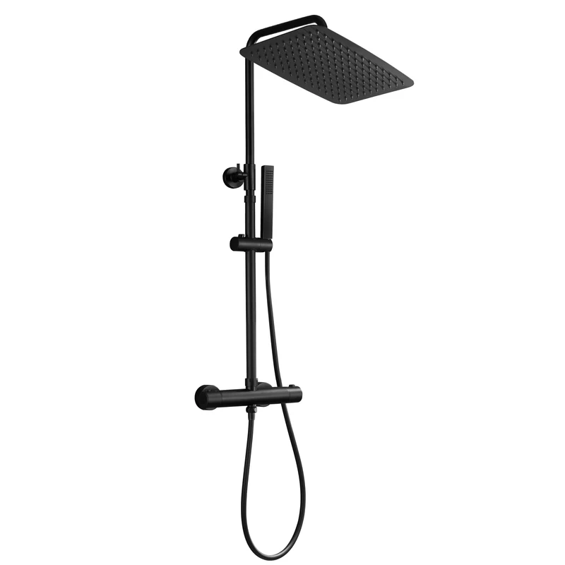 JOHO Thermostat Duschsystem Duschset mit Handbrause matt schwarz (XXL Kopfbrause 35x25cm )