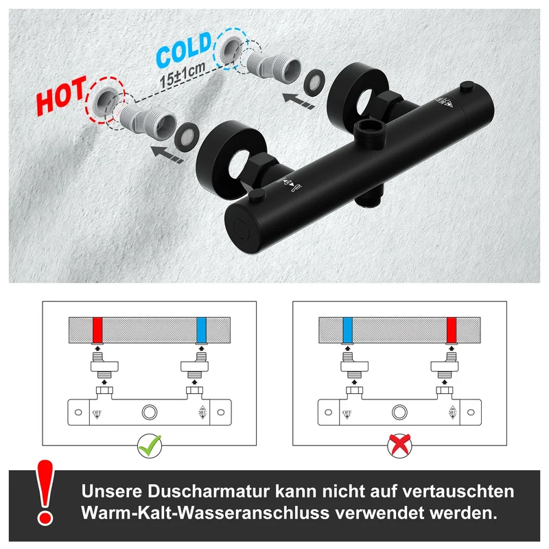 JOHO Thermostat Duschsystem Duschset mit Handbrause matt schwarz (XXL Kopfbrause 35x25cm )