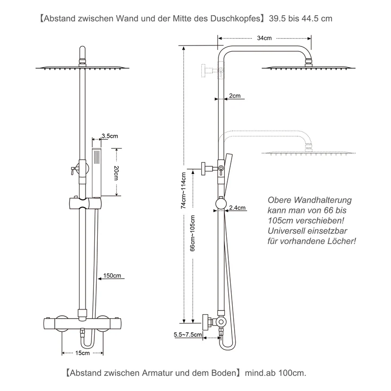 JOHO Thermostat Duschsystem Duschset mit Handbrause matt schwarz (XXL Kopfbrause 35x25cm )