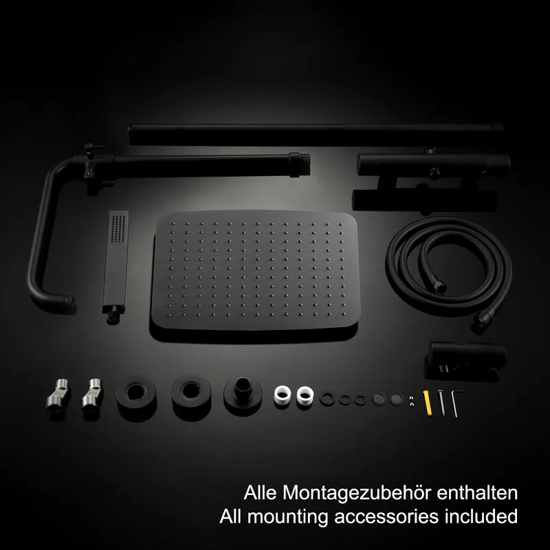 JOHO Thermostat Duschsystem Duschset mit Handbrause matt schwarz (XXL Kopfbrause 35x25cm )