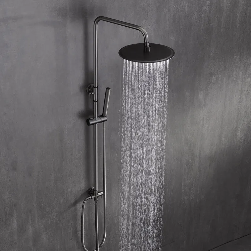 JOHO Edelstahl Duschset ohne Armatur, Regendusche Duschsystem mit Duschkopf, Duschstange, Duschschlauch, Rond Kopfbrause Gunmetal Grau