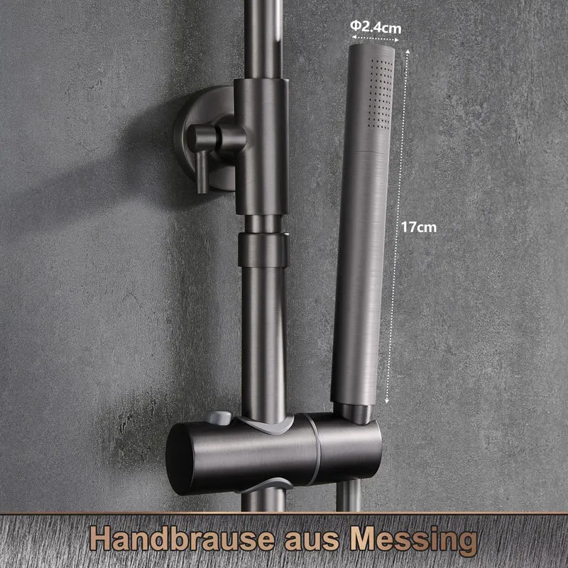 JOHO Edelstahl Duschset ohne Armatur, Regendusche Duschsystem mit Duschkopf, Duschstange, Duschschlauch, Rond Kopfbrause Gunmetal Grau
