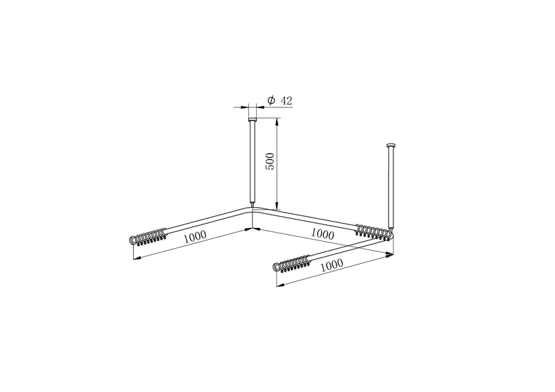 Duschvorhangstange U-Form, Komplettsystem mit Deckenstützen und Ringen, Rohr Ø 25 mm, verchromt, 90 / 100 / 120 cm, Art.Nr. 900 4805/4806/4807 010