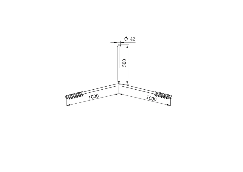 Duschvorhangstange L-Form 90°, Komplettsystem mit Deckenstütze und Ringen, Rohr Ø 25 mm, verchromt, 90 / 100 / 120 cm, Art.Nr. 900 4800/4801/4802 010