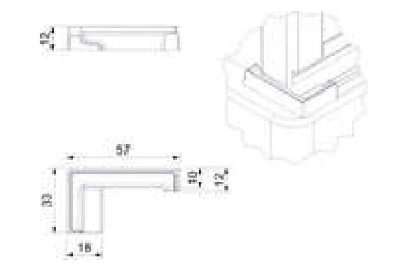 Endkappe lang für Schwallschutzprofil 8x15 mm, links oder rechts, Winkel 57 x 33 mm, Art.Nr. 52.05.0090 und 52.05.0100