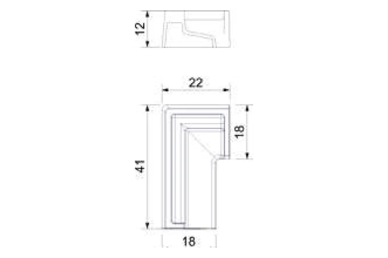 Endkappe kurz für Schwallschutzprofil 8x15 mm, links oder rechts, Winkel 41 x 22 mm, Art.Nr. 52.05.0070 und 52.05.0080