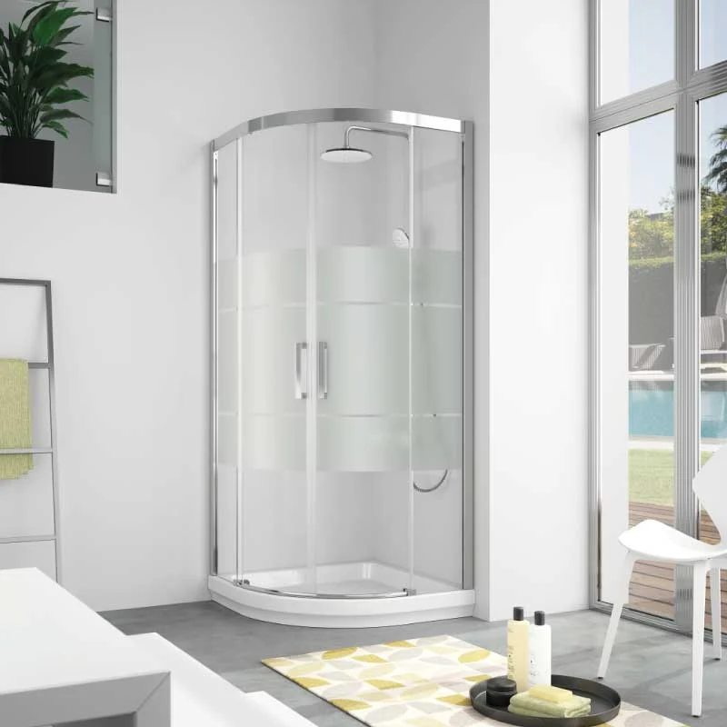 Eckdusche 2 feste Elemente + 2 Schiebetüren halbkreisförmig S400 mit satiniertem Glas - Glass 6 mm