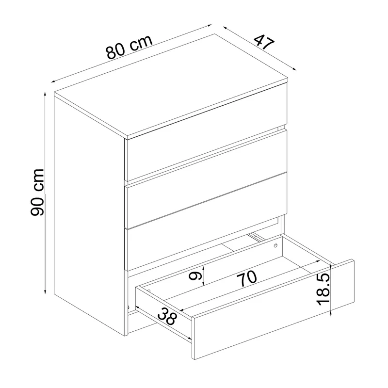 Roomart Kommode - Aufbewahrungsschrank SIFO, 80 cm, mit 4 Schubladen, in Weiß