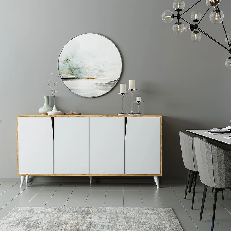 Roomart Sideboard OSPINA, 180 cm, mit 4 Fächern, in Weiß-Eiche