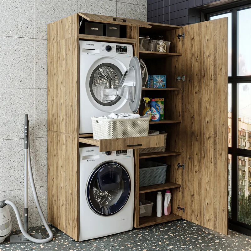 Roomart Waschmaschinenschrank DUO-I, 127 cm, Überbauschrank für Waschmaschine & Trockner, in 3 Farben
