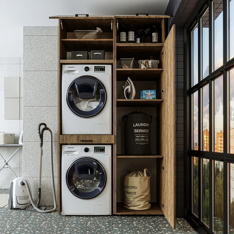 Roomart Waschmaschinenschrank DUO-I, 127 cm, Überbauschrank für Waschmaschine & Trockner, in 3 Farben