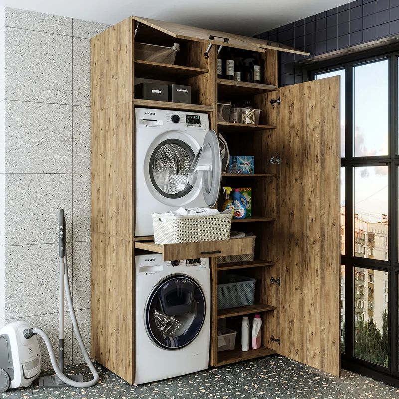 Roomart Waschmaschinenschrank DUO-I, 127 cm, Überbauschrank für Waschmaschine & Trockner, in 3 Farben