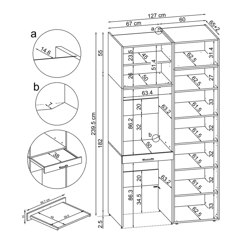 Roomart Waschmaschinenschrank DUO-I, 127 cm, Überbauschrank für Waschmaschine & Trockner, in 3 Farben