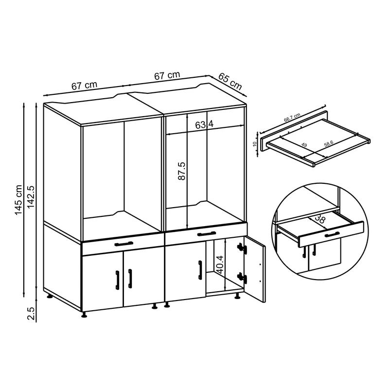 Roomart Waschmaschinenschrank SERIE 3, 134 cm, Doppelschrank mit Ausziehbrett, in 3 Farben