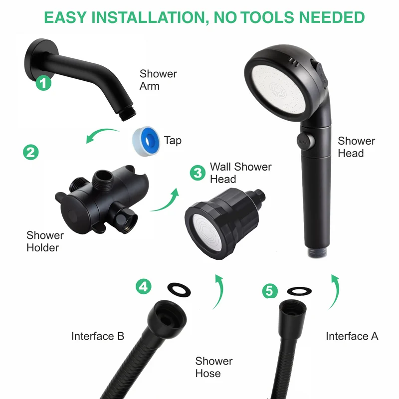 High Pressure Handheld Shower Head + Wall Showerhead Combo
