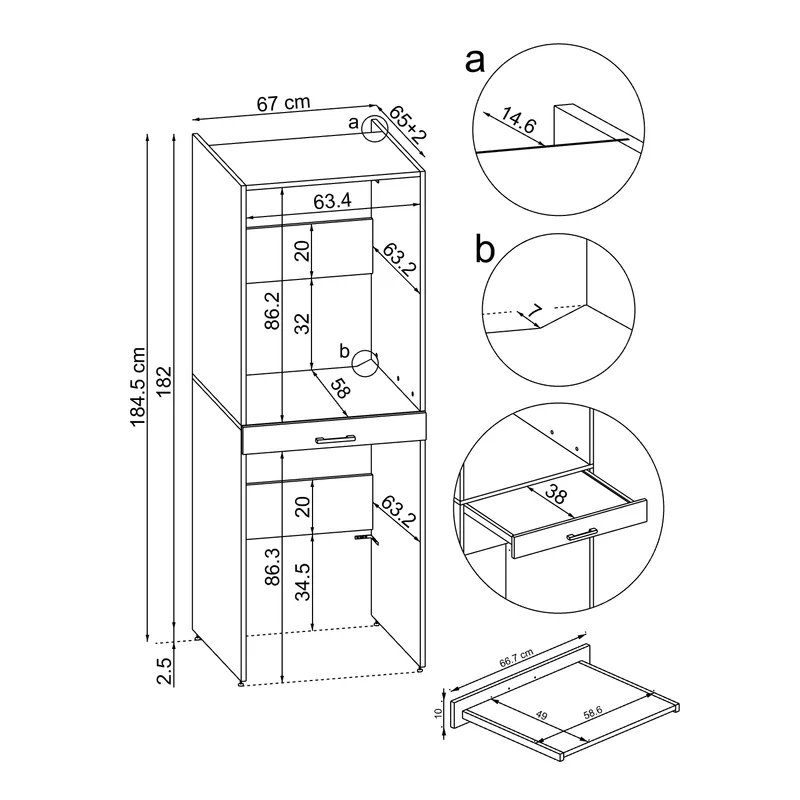 Roomart Waschmaschinenschrank DUO-I, 67 cm, für Waschmaschine und Trockner