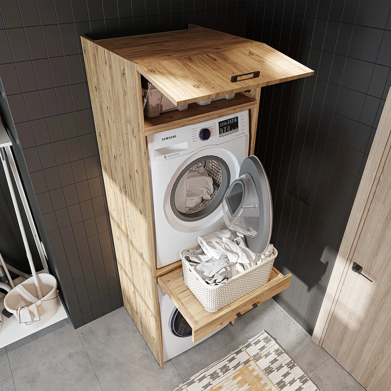 Roomart Waschmaschinenschrank DUO-I, 67 cm, für Waschmaschine und Trockner