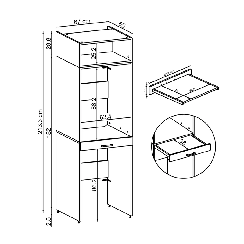 Roomart Waschmaschinenschrank DUO-I, 67 cm, für Waschmaschine und Trockner