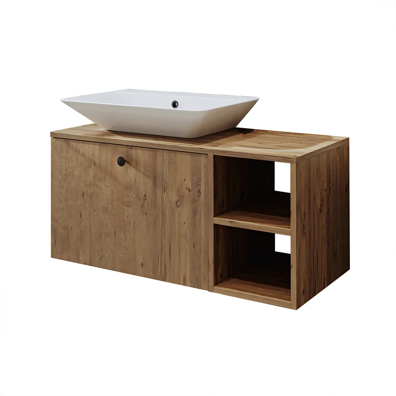 Roomart Badmöbel LOTUS, 95 cm, mit Aufsatzwaschbecken und offenem Regal, in 3 Farben