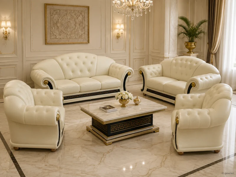 Couchgarnitur Venus Royal Leder Beige SONDERANGEBOT 3-2-1-1