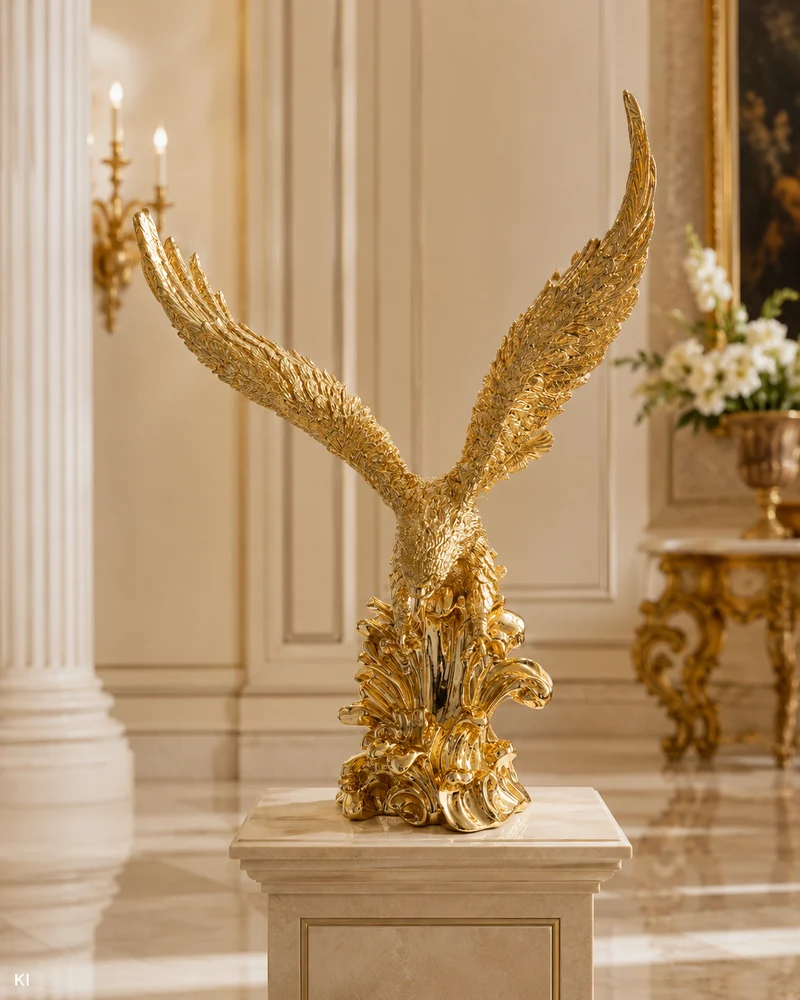 Luxus Deko-Adler Skulptur in Gold | Resin Kunstharz Adlerfigur (Höhe 66 cm) für exklusive Wohnkonzepte