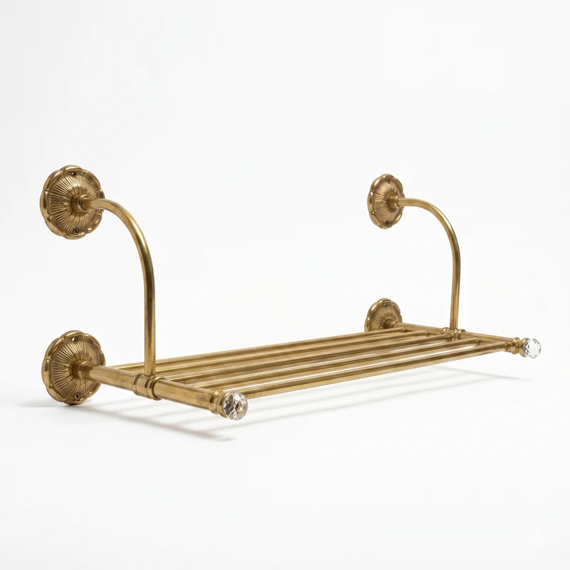 Handtuchablage Wandregal Messing Gold mit Kristallknöpfen - Luxus Badezimmer Handtuchhalter 53cm