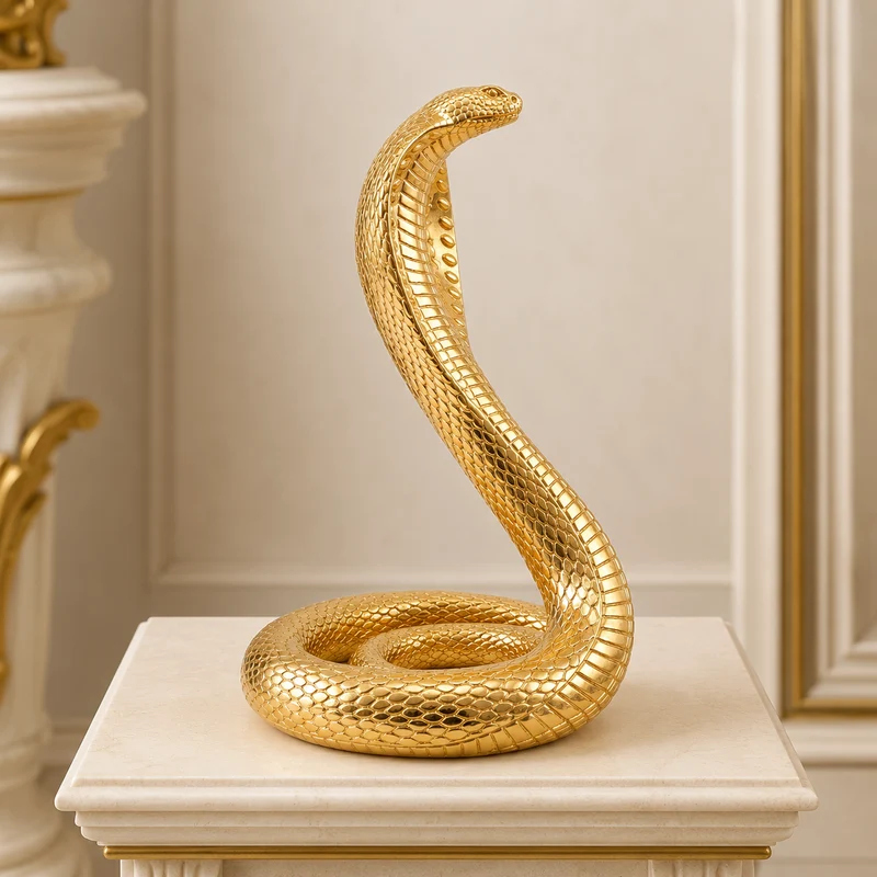 Exklusive Kobra Skulptur aus Resin – Elegante Schlange Deko-Figur in Hochglanz-Gold, 41 cm Höhe – Moderne Design-Statue für Wohnzimmer & Büro