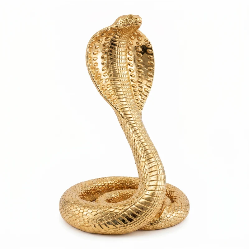 Exklusive Kobra Skulptur aus Resin – Elegante Schlange Deko-Figur in Hochglanz-Gold, 41 cm Höhe – Moderne Design-Statue für Wohnzimmer & Büro