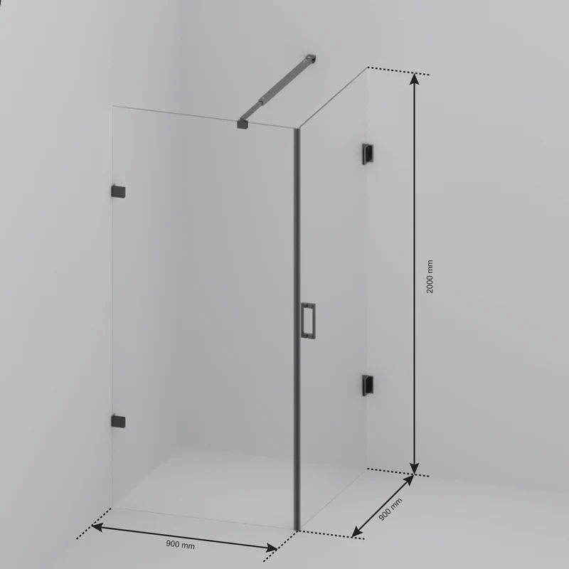 Douchecabine Cali 90 x 90 x 200 cm - Zwart - Rookglas Nano Coating - Draaideur
