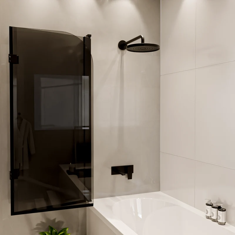 Badwand Caracas 120 x 140 cm - Zwart - Rookglas - Nano Coating