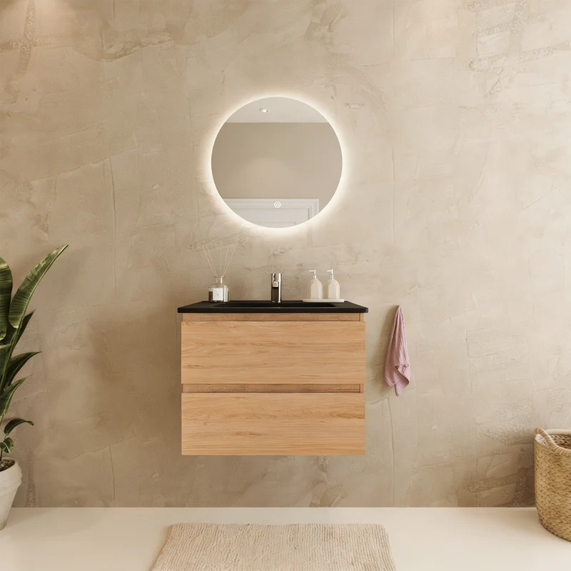 MARENZA Licht Eiken - Wastafel Zwart - 60cm