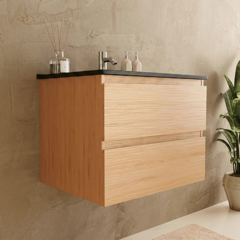 MARENZA Licht Eiken - Wastafel Zwart - 60cm