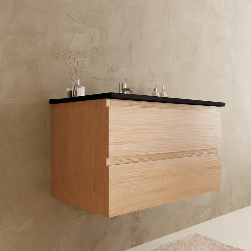 MARENZA Licht Eiken - Wastafel Zwart - 80cm
