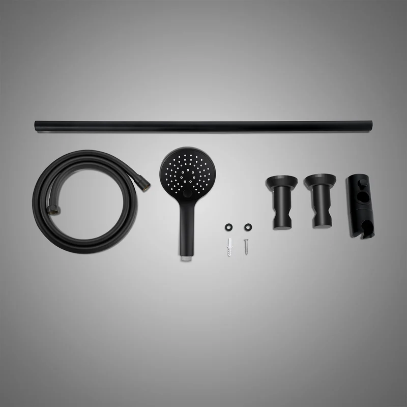 JOHO Schwarz Duschset mit Handbrause 0.7m Duschstange mit Brausehalterung Schlauch D12MB