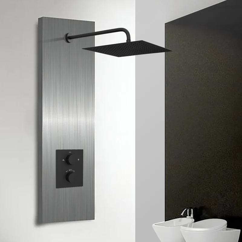 JOHO Bombenfester Brausearm Wandarm Deckenarm Zulaufarm aus Edelstahl 40cm rund schwarz mit Belastung 52kg
