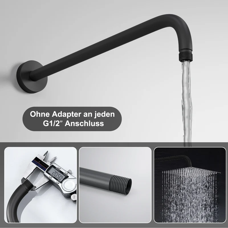 JOHO Bombenfester Brausearm Wandarm Deckenarm Zulaufarm aus Edelstahl 40cm rund schwarz mit Belastung 52kg