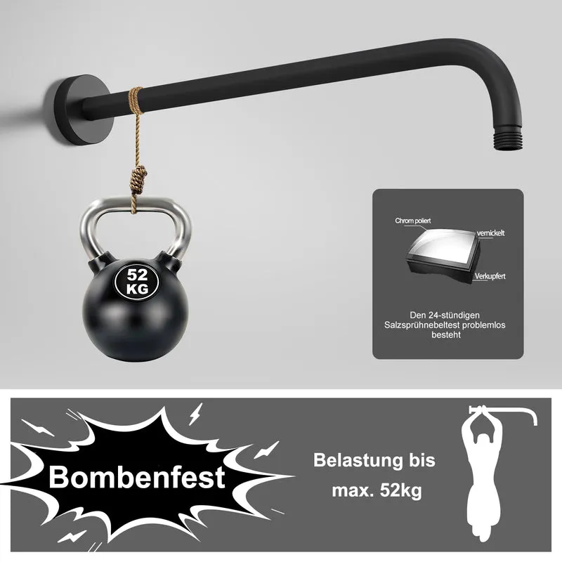 JOHO Bombenfester Brausearm Wandarm Deckenarm Zulaufarm aus Edelstahl 40cm rund schwarz mit Belastung 52kg