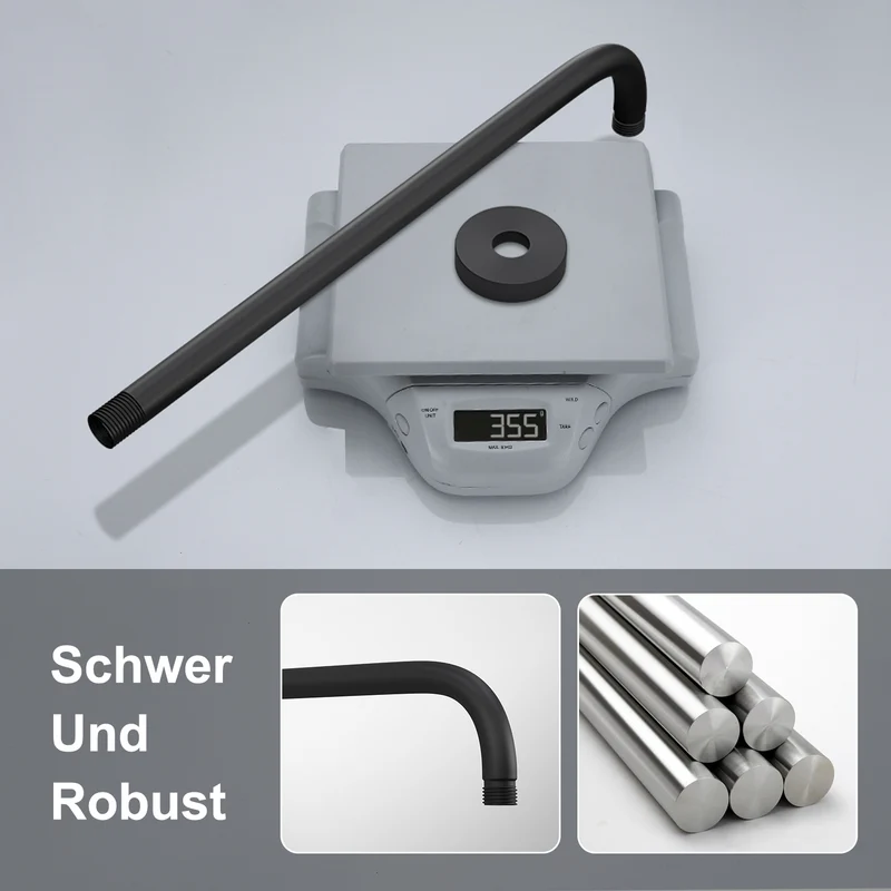 JOHO Bombenfester Brausearm Wandarm Deckenarm Zulaufarm aus Edelstahl 40cm rund schwarz mit Belastung 52kg