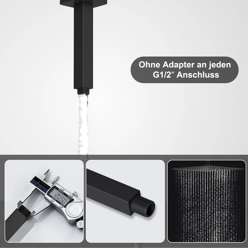 JOHO Bombenfester Brausearm zum Deckenanschluss, Edelstahl Duscharm für Kopfbrause Regenduschkopf mit zulässiger Belastung ca.52Kg 155mm Schwarz