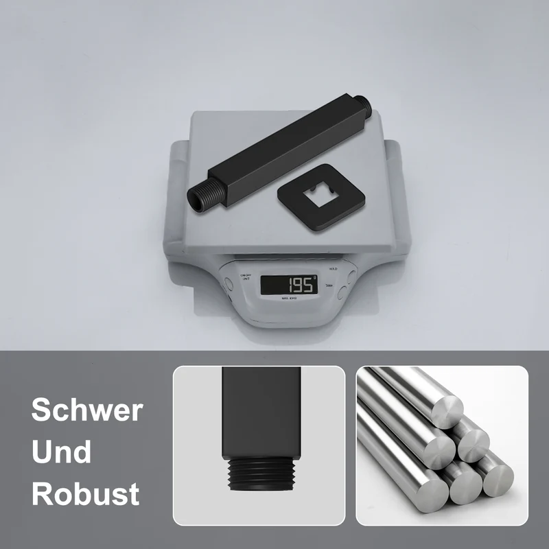 JOHO Bombenfester Brausearm zum Deckenanschluss, Edelstahl Duscharm für Kopfbrause Regenduschkopf mit zulässiger Belastung ca.52Kg 155mm Schwarz