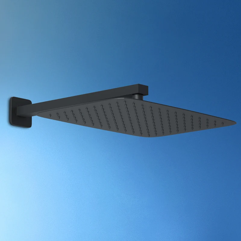 JOHO Kopfbrause Regendusche Duschkopf Brausekopf Einbauduschkopf aus 304 Edelstahl mit Bombenfester Brausearm Wandarm Duscharm 37cm Schwarz(35x25cm/37cm)