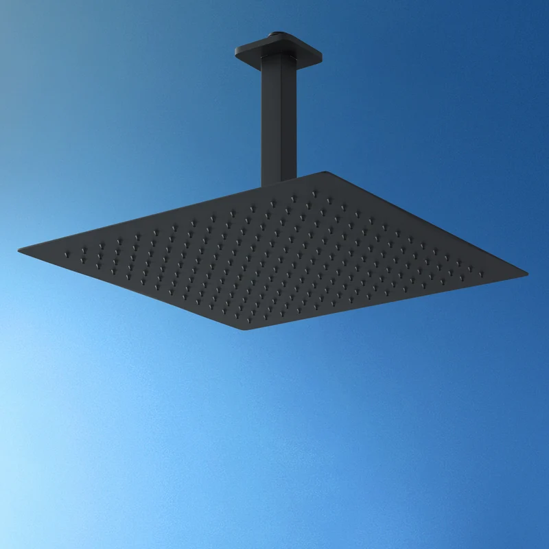 JOHO 30cm Regendusche Duschkopf Regenbrause Einbauduschköpfe aus 304 Edelstahl mit Bombenfester Brausearm zum Deckenanschluss 15cm Schwarz(30x30cm/15cm)